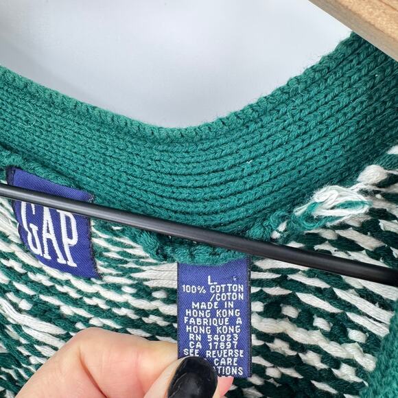 Vintage GAP Fair Isle Cardigan Sweater L 100% Cotton Made in Hong Kong Oversized - Picture 4 of 7